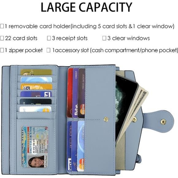 Womens RFID Blocking Large Capacity Luxury Waxed Genuine Leather Clutch Wallet - Picture 4 of 6